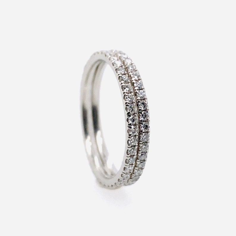 Double Eternity Diamond Band Twin Ring 14k White Gold Full Covered Diamond U Pave Setting Style 0.80Ct diamond Stacking Ring Woman gift idea