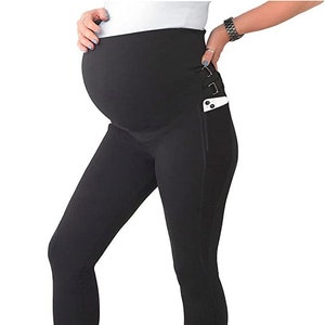 JOHNNY'S MAMA Maternity Leggings with Pockets & Fully Adjustable Integrated Belly Support Band, Pregnancy Leggings for Women