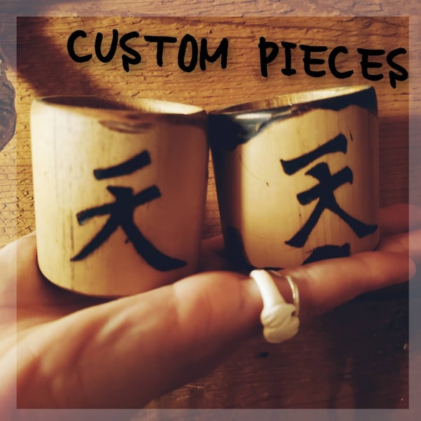 CUSTOM Design Orders. Hand-Drawn/Burnt Natural Bamboo Loc Beads, Diameter Sizes 0.8cm- 2inch. With YOUR choice of burnt design/letters/words