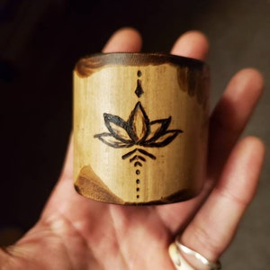Qty, 2. Extra Large Bamboo Dreadlock Bead, Loc Binder / Holder, Hand-Burned/Drawn Lotus Flower Art