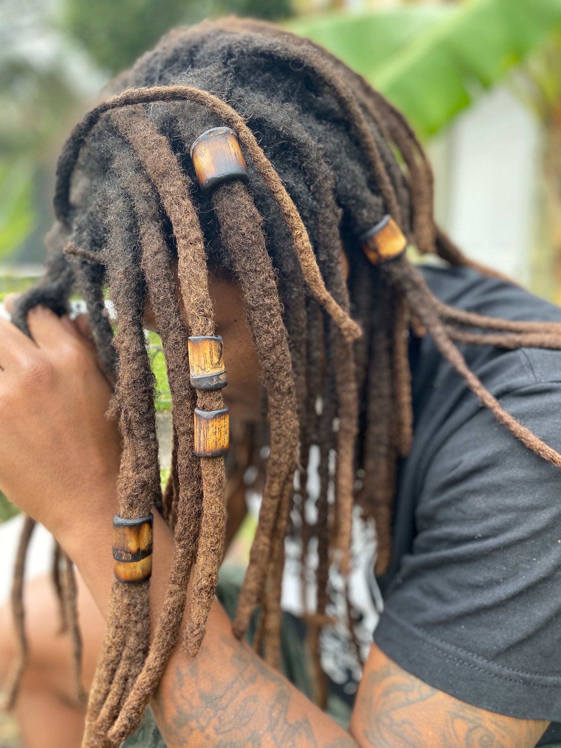 Natural Bamboo Burnt Design Dreadlock Beads Handmade Braid Loc Hair Beads Raw Wooden Qty 8 Etsy
