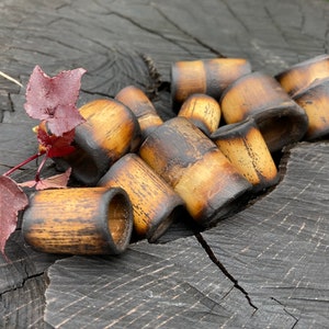Natural Bamboo- Burnt Design Dreadlock Beads Handmade / Braid / Loc / Hair Beads Raw Wooden Qty 8