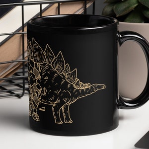 Gold Stegosaurus Black Glossy Dinosaur Mug