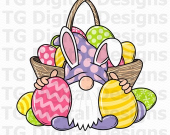 Easter PNG, Easter Gnome With Basket Of Eggs, Easter Sublimation Design, Easter Shirt Design, Gnome Easter Digital Download, PNG File