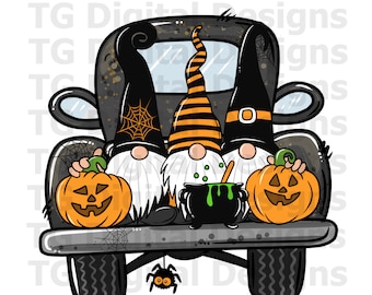 Halloween PNG, Halloween Truck PNG, Halloween Gnomes, Halloween Gnome Sublimation, Halloween Designs, Truck, Pumpkins, Halloween Print