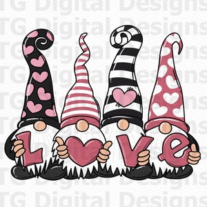 Valentine Gnomes PNG, Valentines Love PNG, Pink and Black, Valentines Day PNG, Valentine Sublimation Design, Gnomes Valentine, Gift Idea