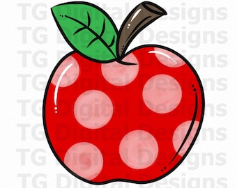 Apple PNG, Polka Dot Apple PNG, School Apple PNG, Apple Clipart, Apple File, Apple Download, Apple Printable, Red Apple, Apple Digital