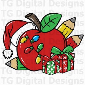Jullärare PNG, lärarpresent, jul PNG, läraräpple, skolmaterial, julmugg PNG, skjortsublimering, juldesign bild 1