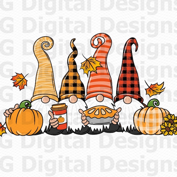 Fall PNG, Thanksgiving PNG, Fall Gnomes PNG, Pumpkins, Pie, Sunflowers, Leaves, Thankful, Buffalo Plaid, Fall Sublimation, Digital Download