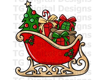 Christmas PNG, Sleigh PNG, Santa Sleigh PNG, Red Sleigh, Christmas Design, Sleigh Clipart, Sleigh Printable, Sleigh Download, Digital File