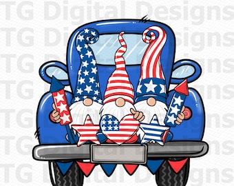Patriotic Truck PNG, Patriotic Gnomes PNG, 4th of July PNG, Door Hanger Design, Patriotic Sublimation Design, Independence Day, Digital