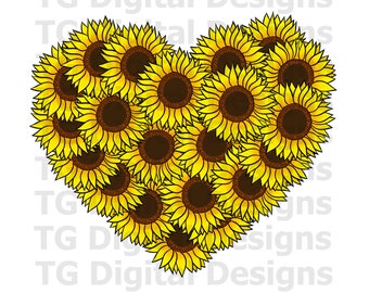 Sunflower PNG Heart Shape Love File for Sublimation Digital Download Sunflower Design for Shirt Party Card Invitation Cup Mug Tshirt Print