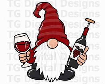 Wine Gnome PNG, Red Wine, Sublimation Design, Gnome With Wine Bottle, Wine Glass, Christmas, Digital Download
