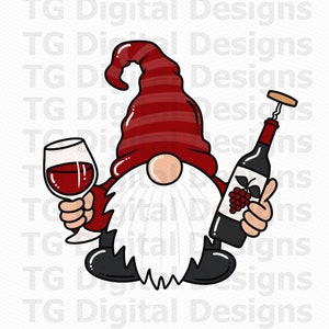 Wine Gnome PNG, Red Wine, Sublimation Design, Gnome With Wine Bottle, Wine Glass, Christmas, Digital Download