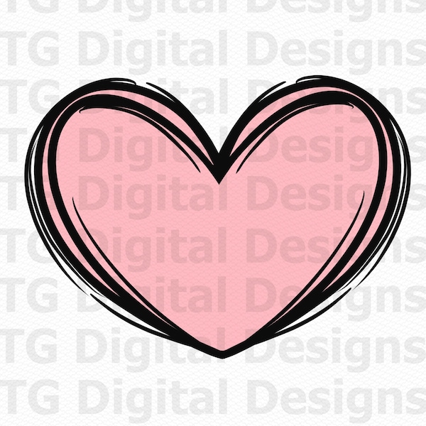 Pink Heart PNG, Valentine Heart PNG, Hand Drawn Heart, Heart Sublimation Design, Pink Heart Drawing, Heart Download, Digital Heart PNG