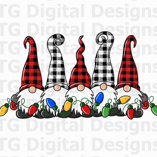 Christmas PNG, Christmas Gnomes PNG, Gnomes Buffalo Plaid, Christmas Lights PNG, Christmas Sublimation Design, Christmas Family Gnomes