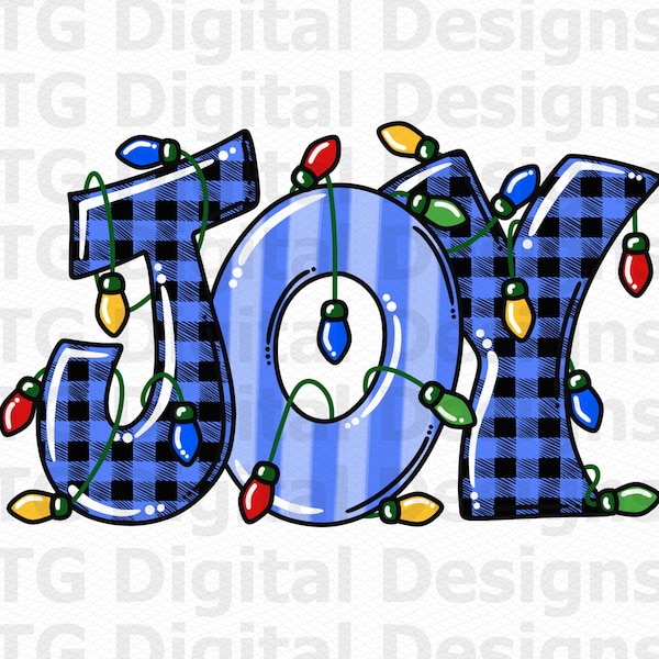 Blue Christmas PNG, Christmas Joy PNG, Christmas Lights PNG, Christmas Buffalo Plaid, Blue Joy Christmas, Christmas Sublimation, Download
