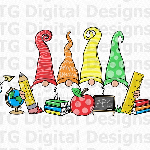 School PNG, Back To School PNG, Teacher Gift, School Gnomes PNG, School Sublimation, Teacher Shirt Design, School Digital Download