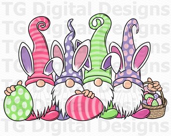 Easter Bunny Gnomes PNG, Easter Sublimation Design, Easter Gnomes PNG, Eggs Basket, Shirt Design, Digital Download, PNG File
