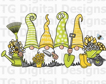 Spring PNG, Summer Gnomes PNG, Spring Gnomes PNG, Gardening, Flowers, Wheelbarrow, Garden Tools, Spring Sublimation Design, Digital File