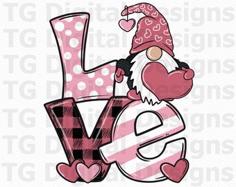 Valentine Gnome PNG, Valentine PNG, Valentine Love, Pink Buffalo Plaid, Valentine Sublimation Design, Valentine's Day Shirt Design, PNG