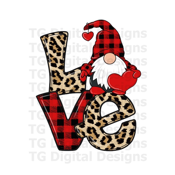 Valentine Love PNG Leopard Buffalo Plaid Gnome Heart Valentines Day Sublimation Shirt Design Digital Download File Printable Love Letters