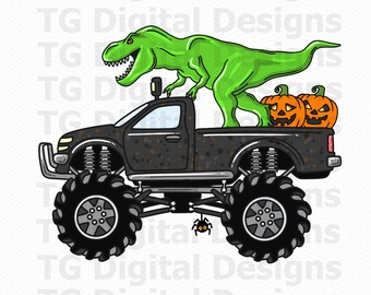 Halloween-monstertruck png, Halloween-dinosaurus png, ontwerp Halloween-vrachtwagensublimatie, Halloween voor jongens png, shirtontwerp Halloween