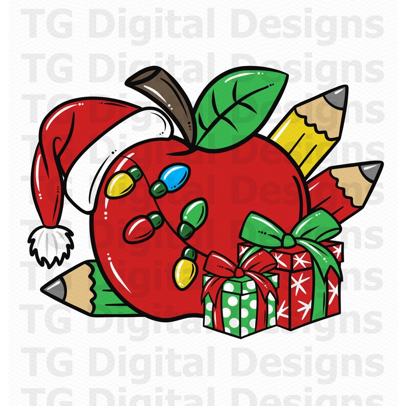Jullärare PNG, lärarpresent, jul PNG, läraräpple, skolmaterial, julmugg PNG, skjortsublimering, juldesign bild 1
