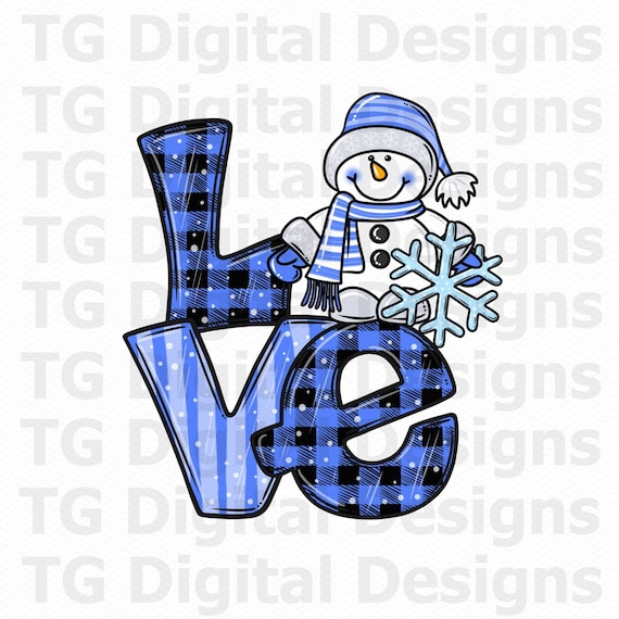 Winter Snowman PNG, Snowflake, Christmas Snowman PNG, I Love Snow Sublimation Design, Blue Christmas PNG, Buffalo Plaid, Digital Download
