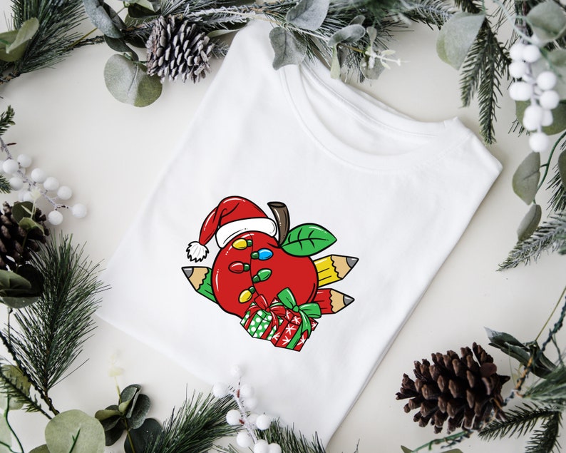 Jullärare PNG, lärarpresent, jul PNG, läraräpple, skolmaterial, julmugg PNG, skjortsublimering, juldesign bild 2