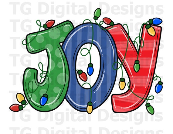 Joy Christmas Lights PNG Doodle Letters Design Printable Red - Etsy