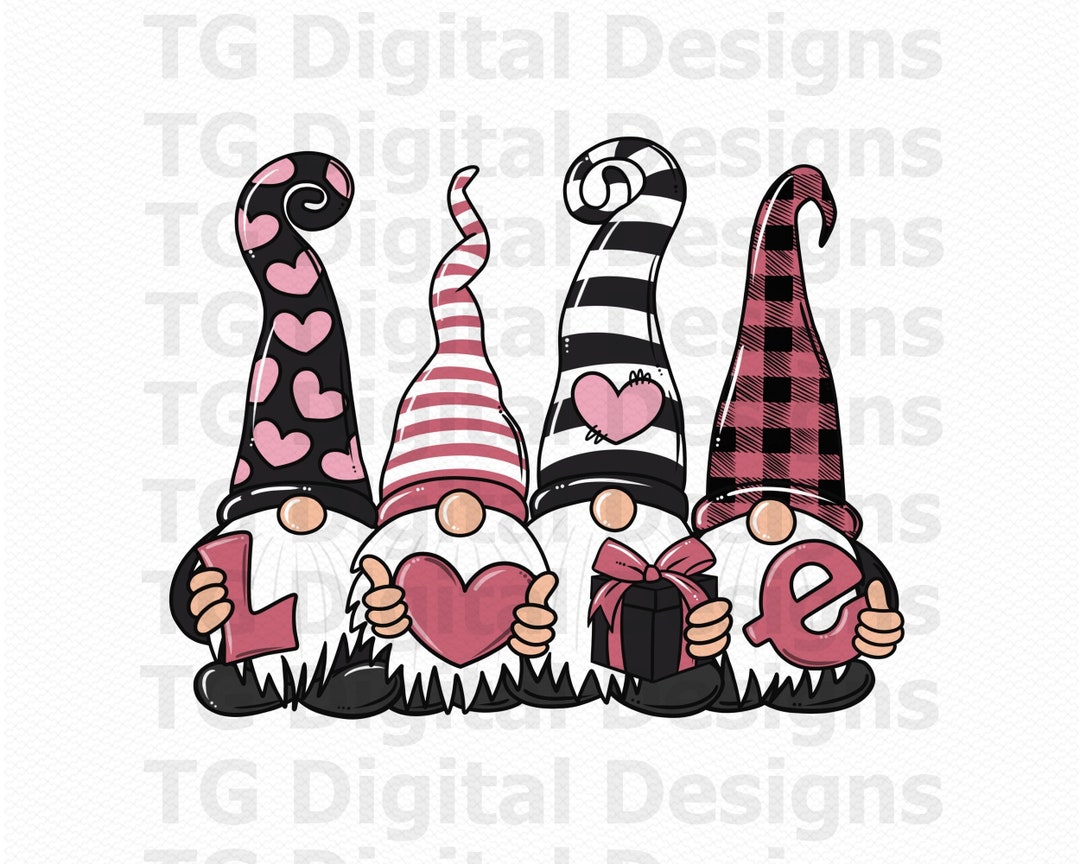 Valentine Gnomes PNG, Valentines Love PNG, Pink and Black, Buffalo ...