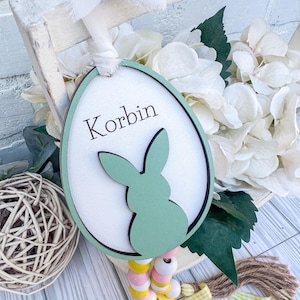 Personalized Easter Basket Tag - Custom Bunny Name Tag -Easter Name Tag for Kids - Easter Basket Name Tag with Ribbon - Spring Basket Charm