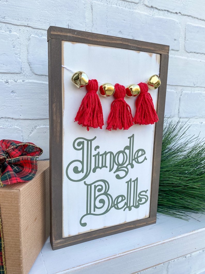 Tiered Tray Sign Jingle Bells Wood Sign Shelf Sitter Holiday Decor 3D Wood Christmas Sign