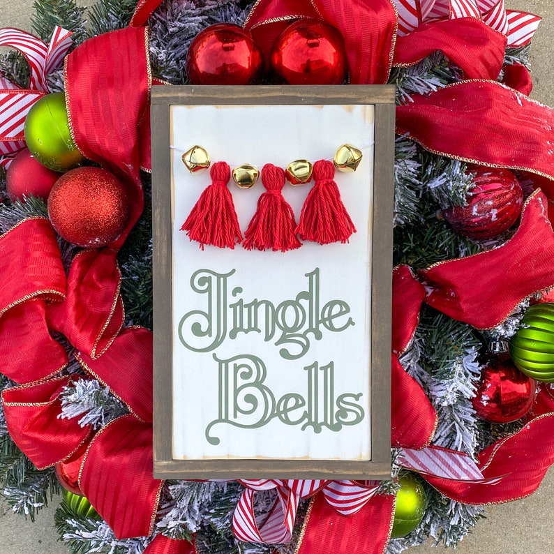 Tiered Tray Sign Jingle Bells Wood Sign Shelf Sitter Holiday Decor 3D Wood Christmas Sign