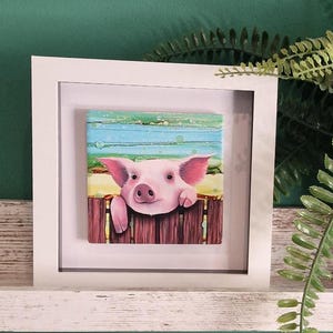 pig ceramic wall art tile framed art housewarming, birthday gift home décor framed picture cute pig picture pig wall art pig art