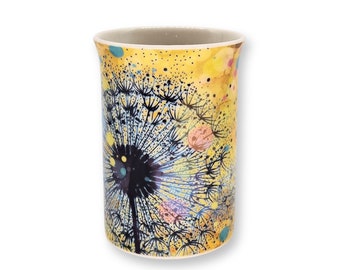 Dandelion Clock Mug, Bone China Mug, New Bone China Mug, Flower Mug, Dandelions, textured mug, Dandelions, make a wish, yellow dandelion