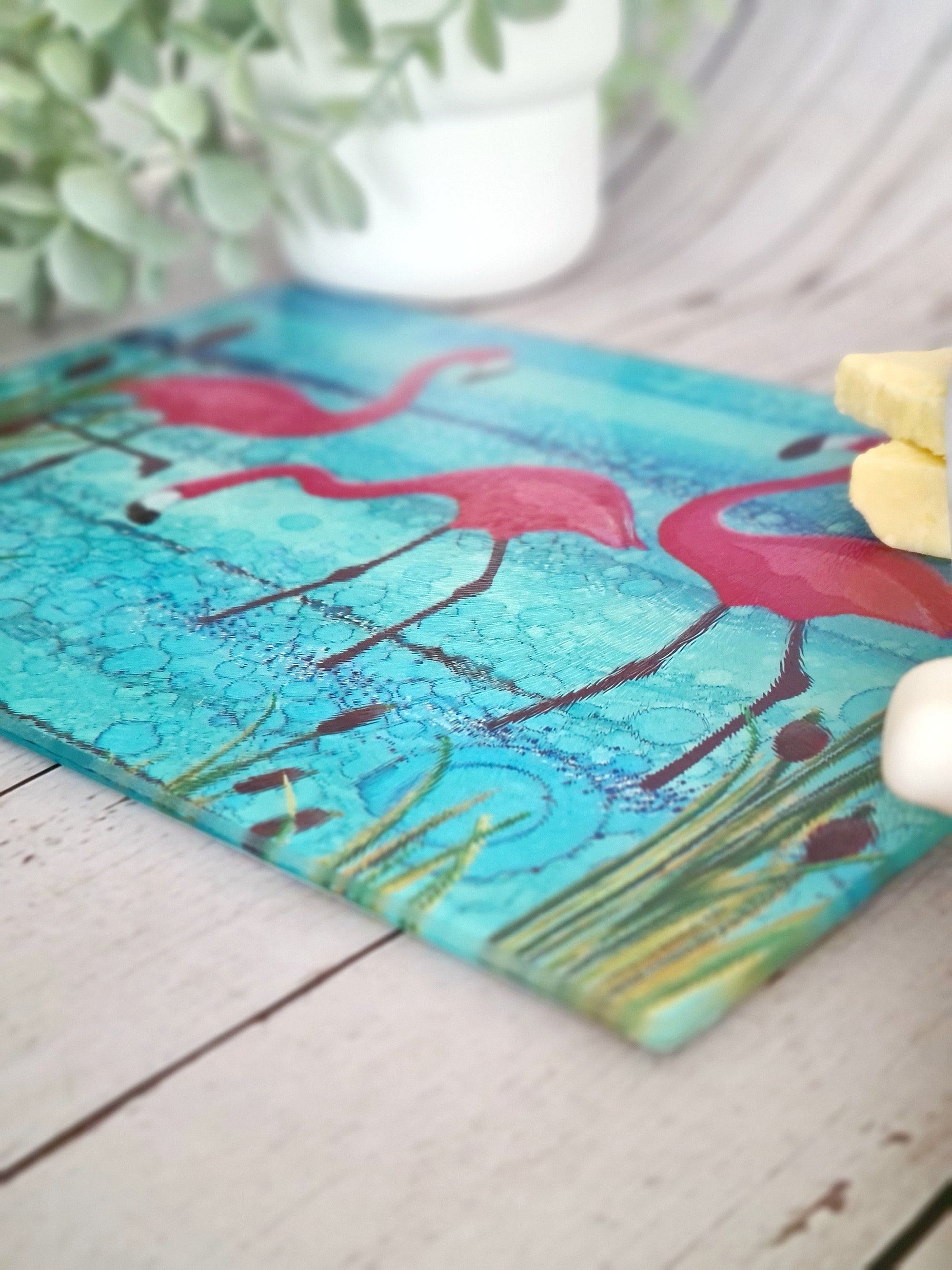 Flamingo Tempered Glass Chopping Board, Glass Placemats, Moonlight Animal, pink flamingo