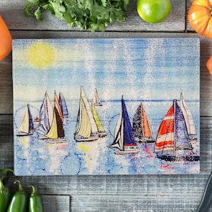 sailing boat Tempered Glass Chopping Board Glass Placemats regatta outside dining hot pot stand toughened glass sailing worktop protector
