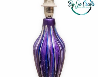 purple hand painted table lamp, ceramic table lamp, home décor, housewarming gift, bedside lamp, ceramic, bottle shape lamp, blue and purple