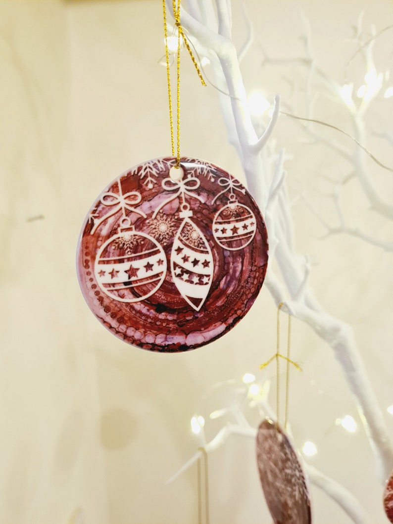 Christmas Tree Ornament Ceramic Ornaments Christmas Bauble Ceramic Round decoration Hand Painted Christmas Decor Christmas Ornament