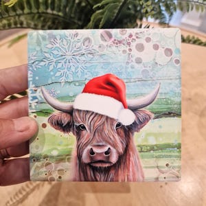 highland cow Christmas coaster ceramic cork backed beautiful highland cow gift lover birthday gift highland cow ceramic coaster