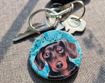 Dachshund Dog Keychain: Faux Leather Animal Keyring