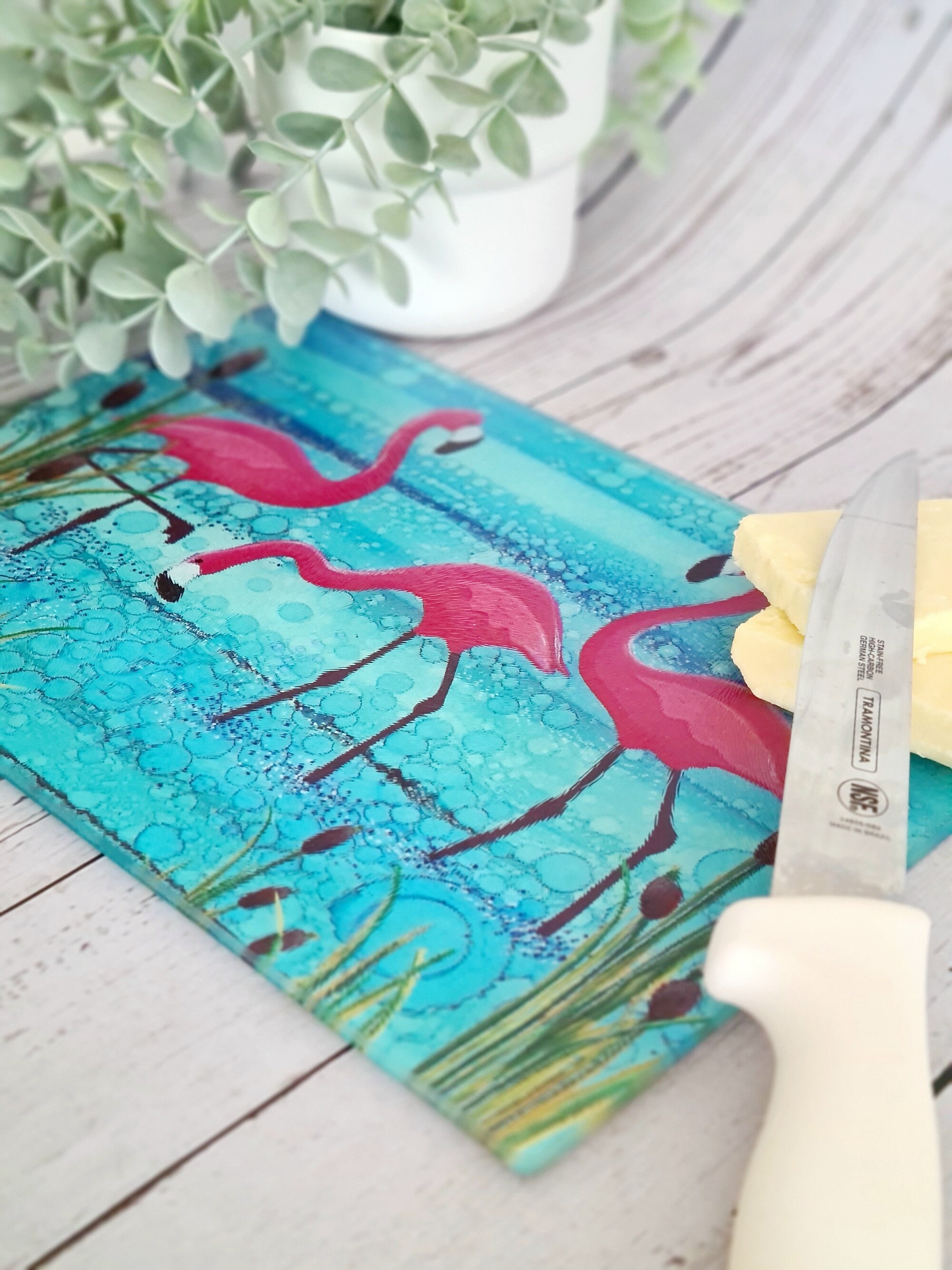 Flamingo Tempered Glass Chopping Board, Glass Placemats, Moonlight Animal, pink flamingo