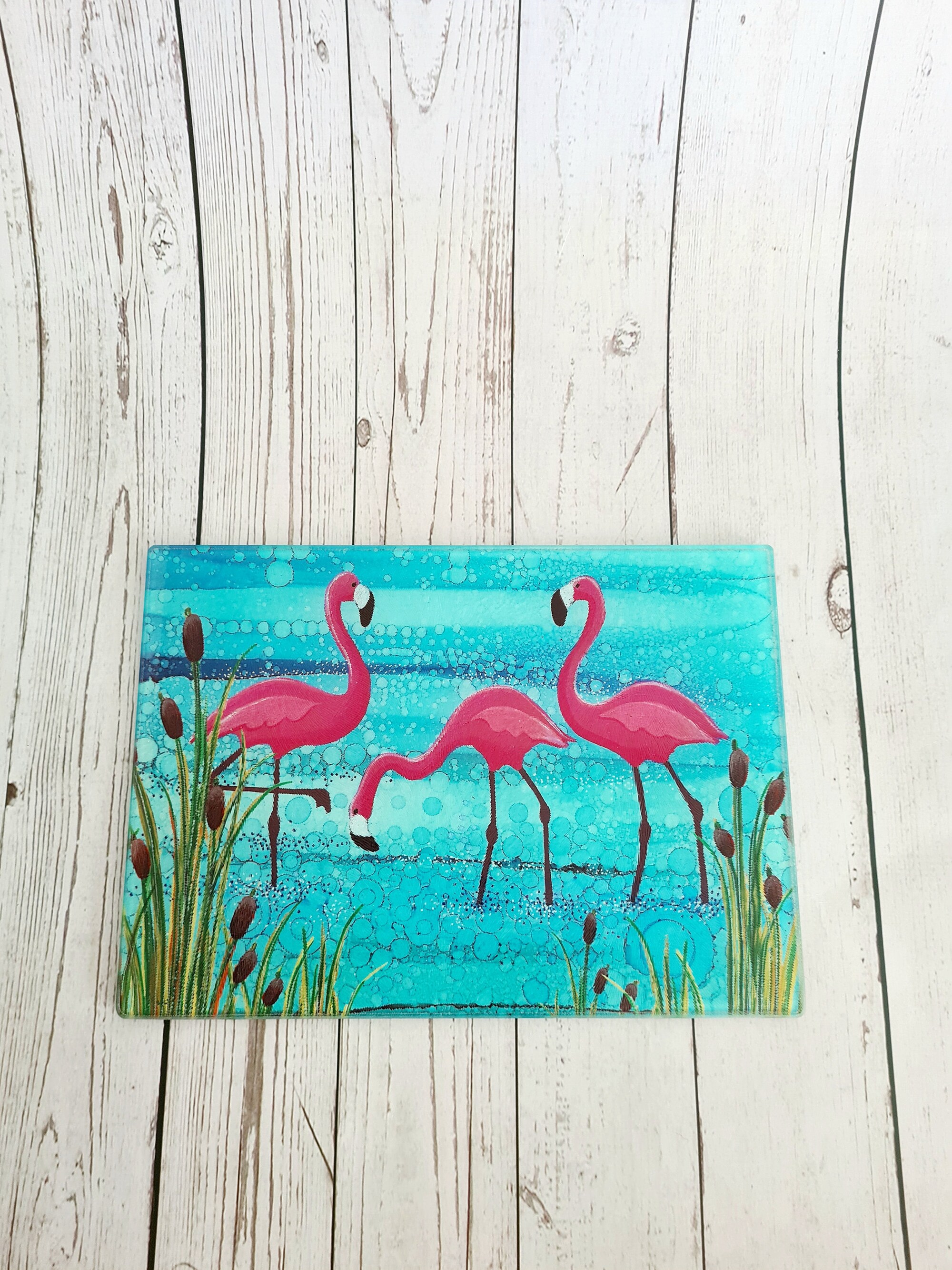 Flamingo Tempered Glass Chopping Board, Glass Placemats, Moonlight Animal, pink flamingo