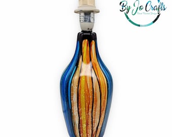 hand painted Table Lamp, home decor, ceramic, housewarming gift, unique, orange blue lamp, ochre and blue ceramic lamp,