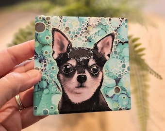 Chihuahua Dog Coaster: Hand-painted Ceramic Tile, Unique