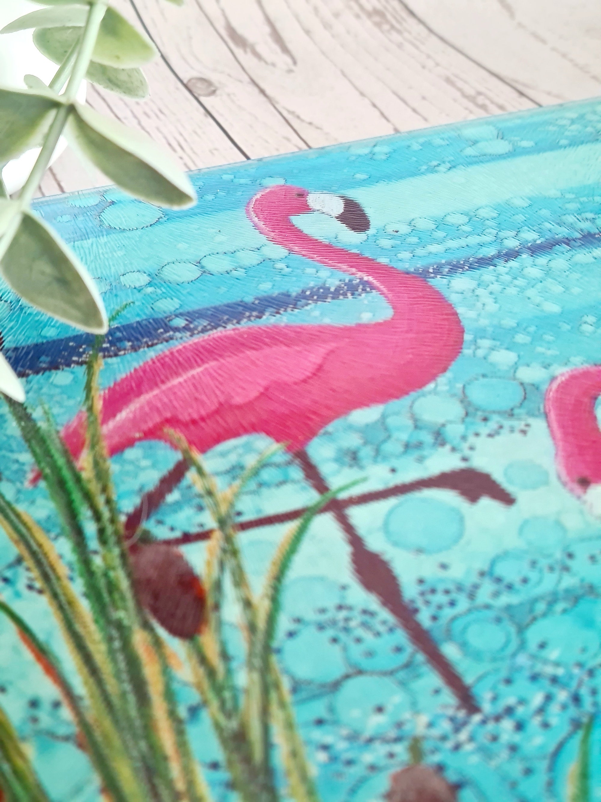 Flamingo Tempered Glass Chopping Board, Glass Placemats, Moonlight Animal, pink flamingo