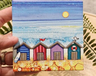 Beach Hut Ceramic Coaster Set: Seaside Home Decor