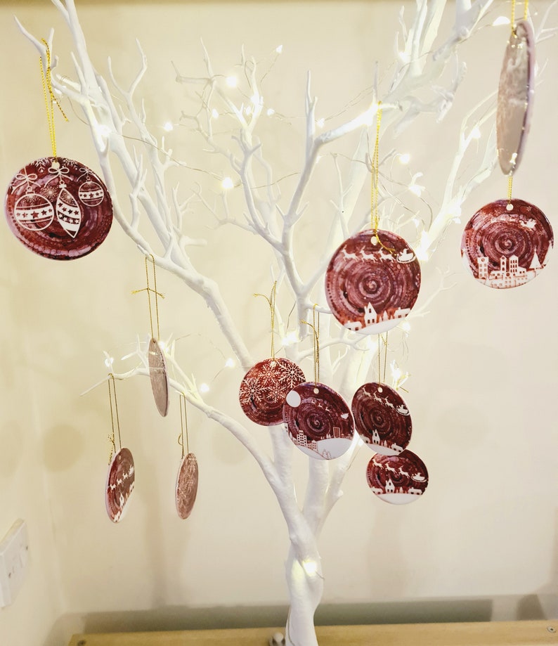Christmas Tree Ornament Ceramic Ornaments Christmas Bauble Ceramic Round decoration Hand Painted Christmas Decor Christmas Ornament